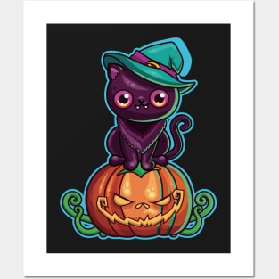 Ferociously Cute Halloween Vampire Witch Kitty Cat Posters and Art